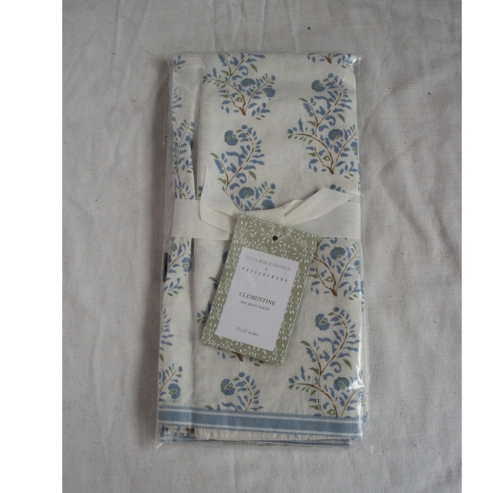 Pottery Barn X Julia Berolzheimer Guest Towel 15x22 Blue Clementine Floral Set 2